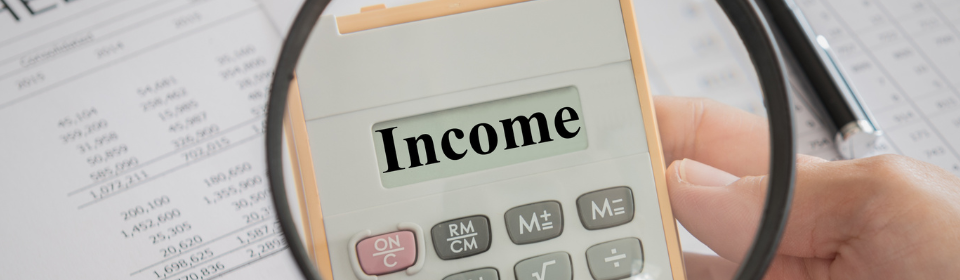 magnify glass on the word income