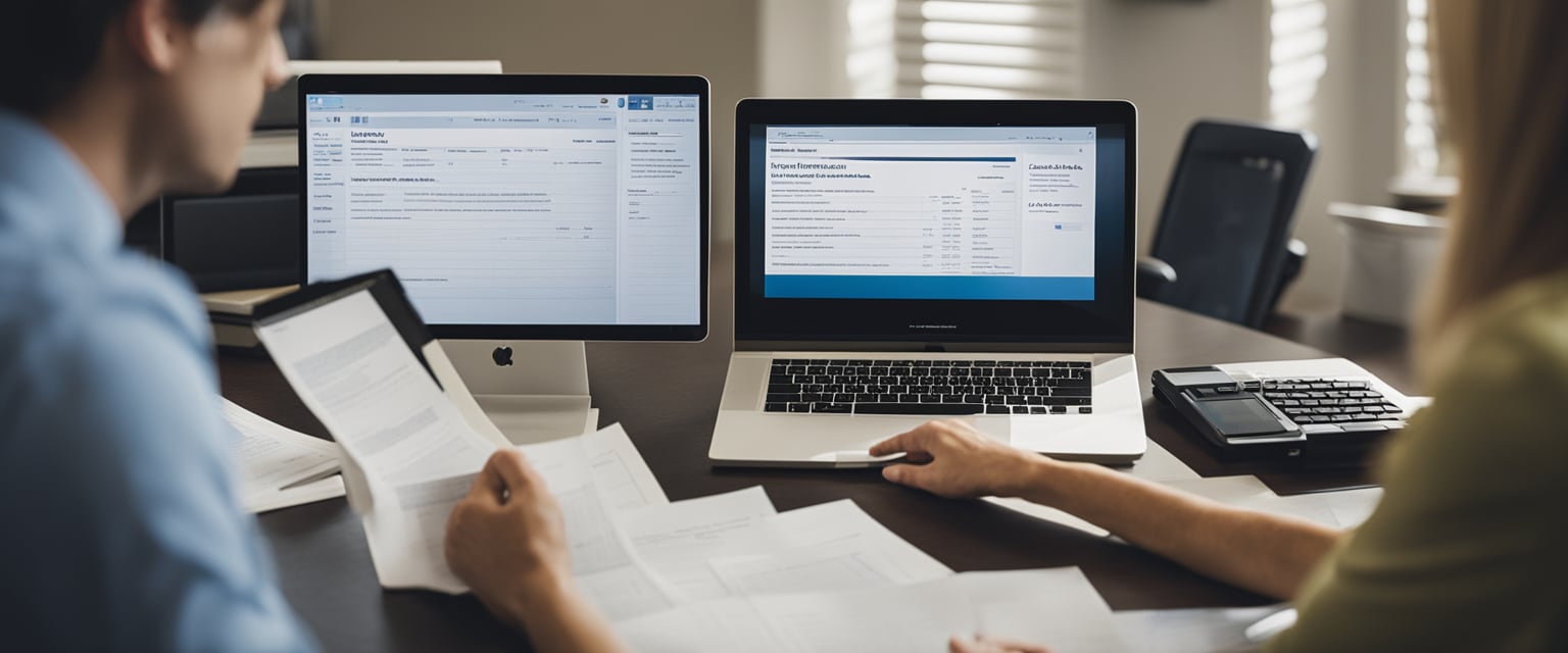 two people analyzing two computers